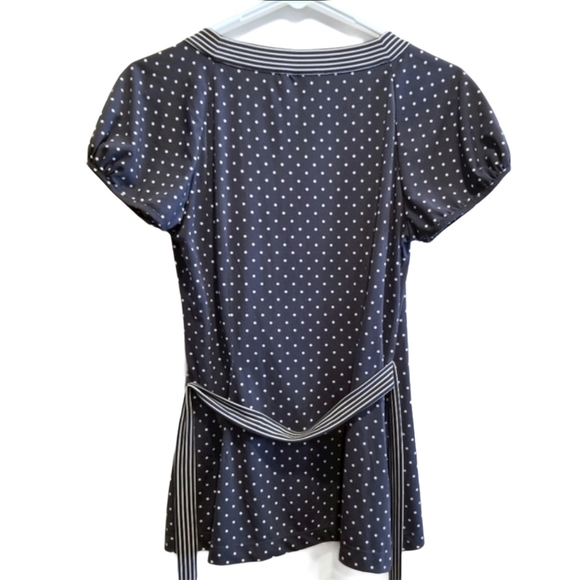 BCBGMaxAria Polka/Stripe Dot Short Sleeve Top - Picture 3 of 7